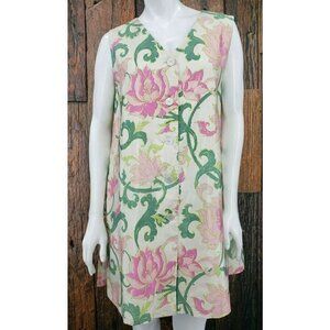 VTG Joanie Char Tunic Top Mini Dress Medium Floral Print Silk Button Front